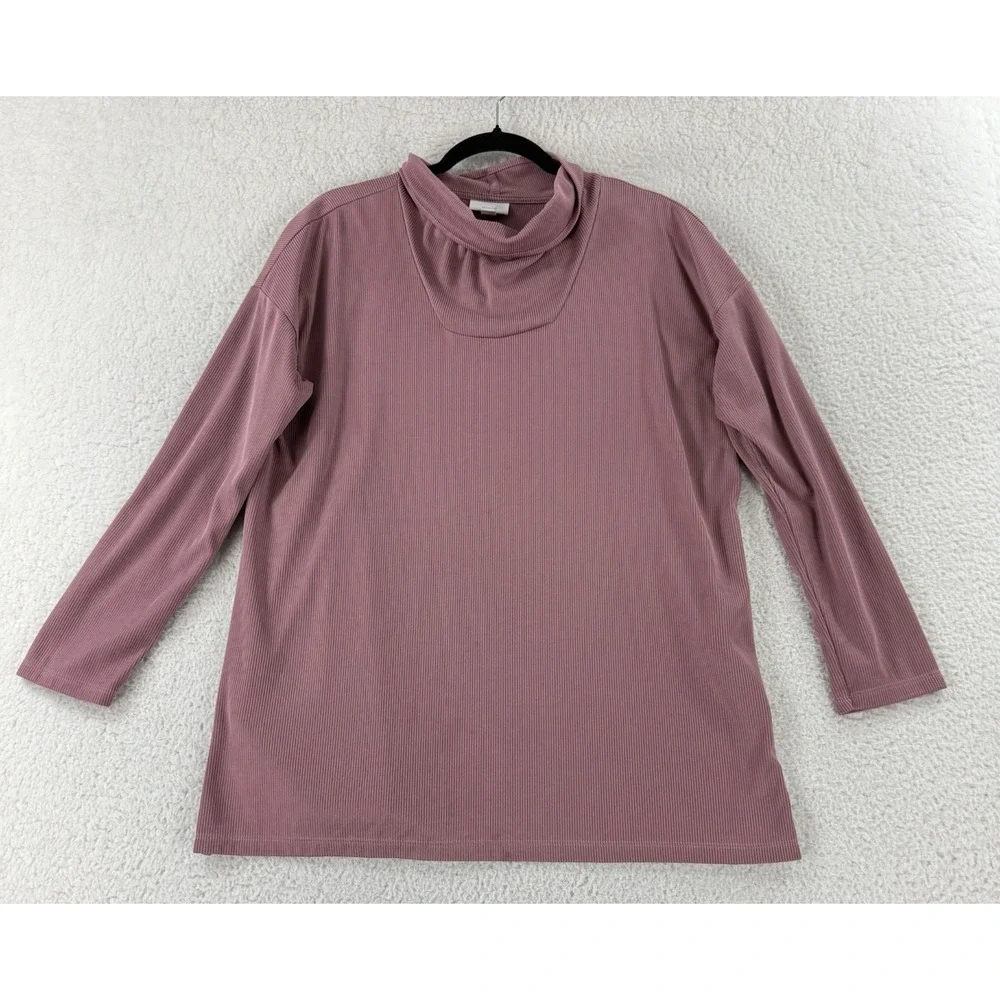 J. Jill Top Womens Medium Mauve Pink Cowl Neck Ribbed Long Sleeve Pullover‎